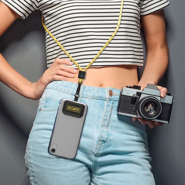 Cordón cruzado porta teléfono hecho de poliéster 2-tonos - Imagen 4