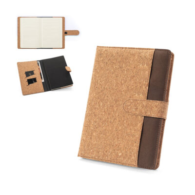 Libreta A5 de corcho y poliéster reciclado (100% rPET) con bloc de notas extraíble Dingfield